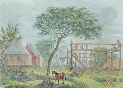Construcción de una casa en la Isla de la Reunión, c.1810-15 de Jean Joseph Patu de Rosemont